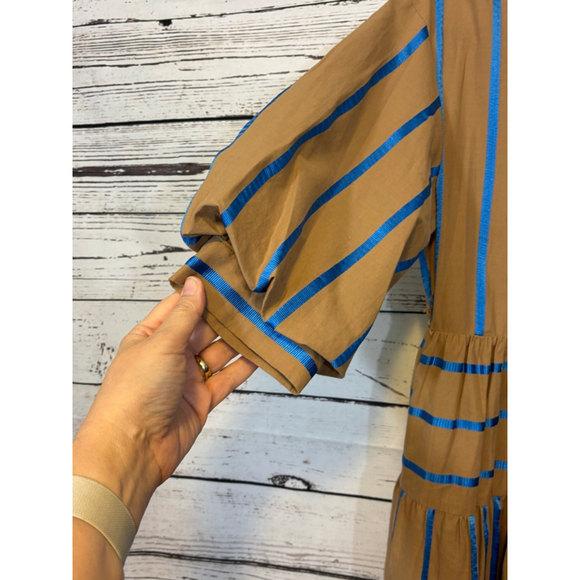 English Factory Tan and Blue Striped Midi Dress - Picture 5 of 9